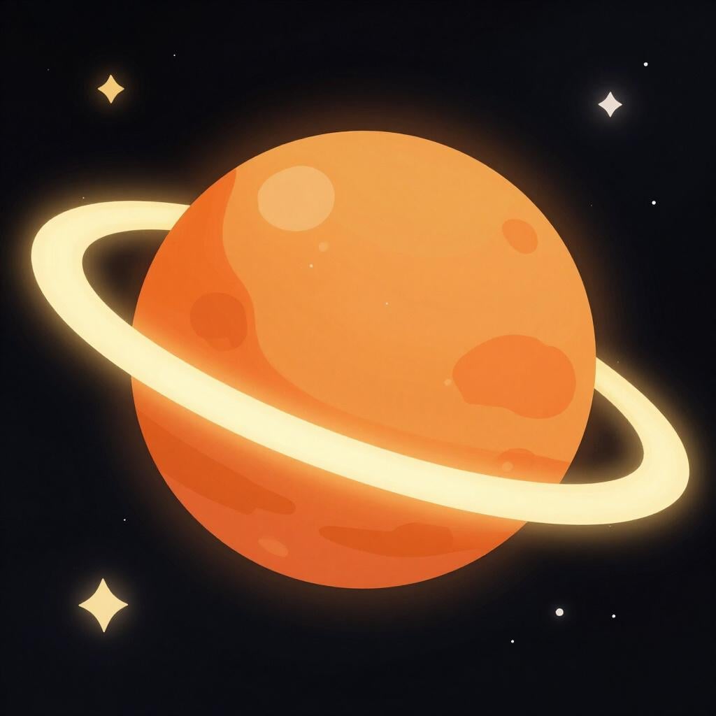 Une planète colorée avec un anneau autour, flottant dans l'espace.