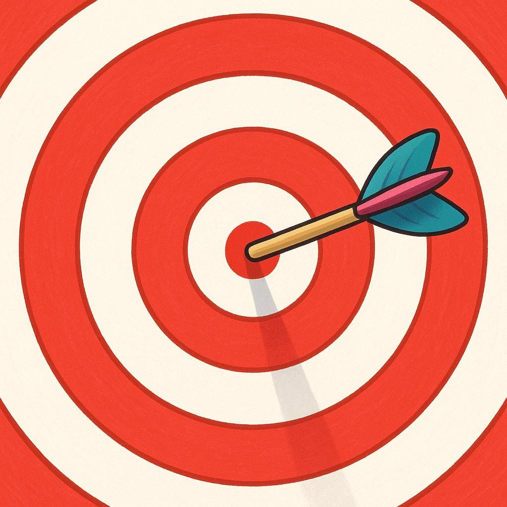 An image showing an arrow deeply embedded in the exact center of a target's bullseye, symbolizing precision and skill.