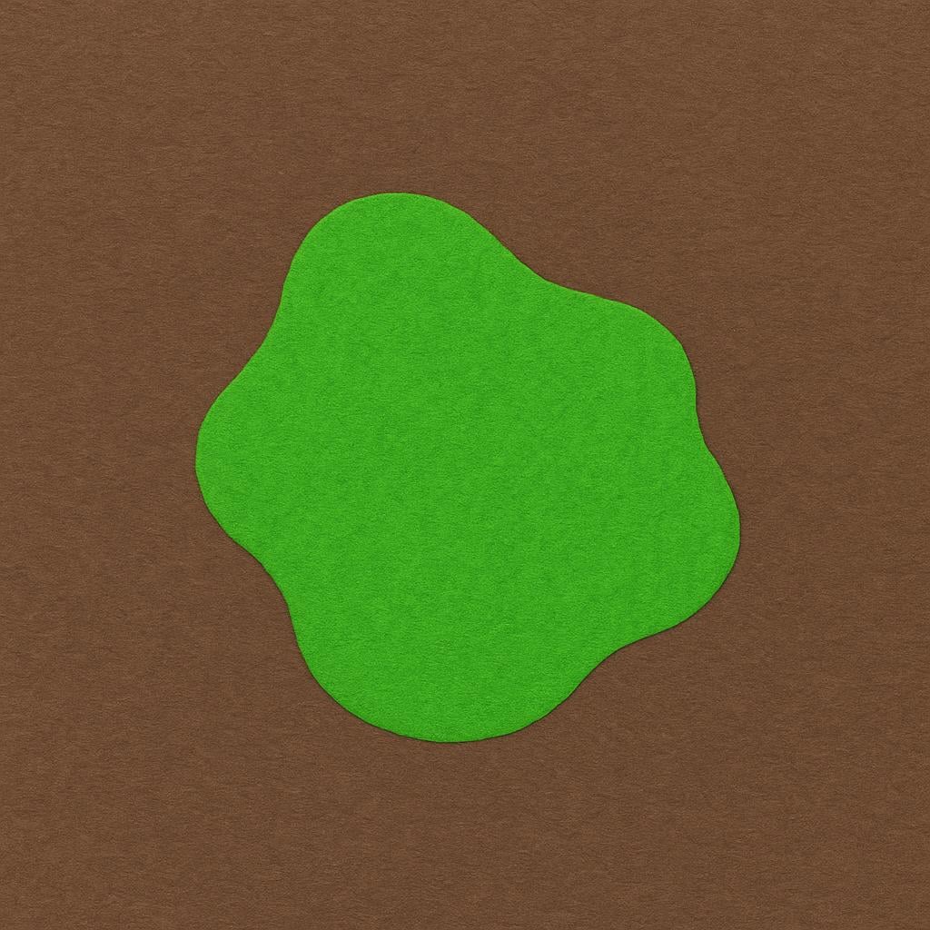 A distinct, irregular patch of bright green color standing out clearly against a dull brown background.