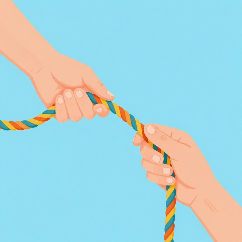 太いロープが両手でねじられている様子。