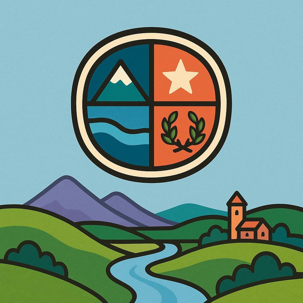 A simple, stylized shield or crest featuring regional symbols, placed centrally against a plain background, representing an autonomous administrative region.