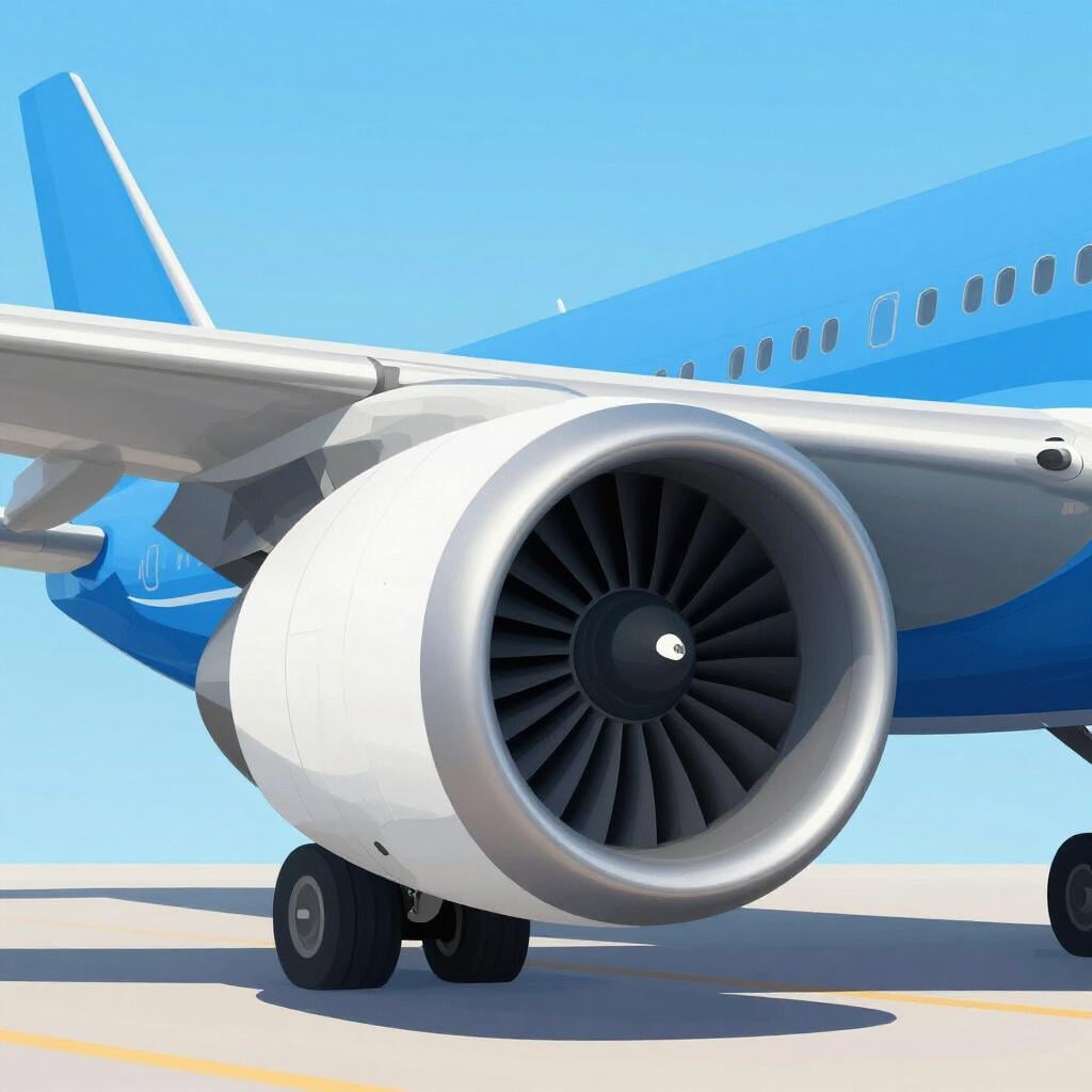 A powerful jet engine attached to the wing of a plane.