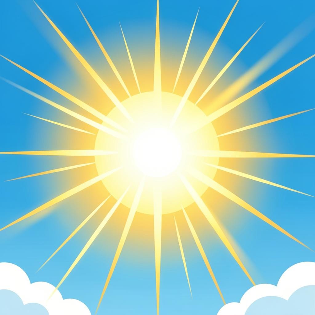 Eine helle goldene Sonne scheint intensiv über eine Landschaft.