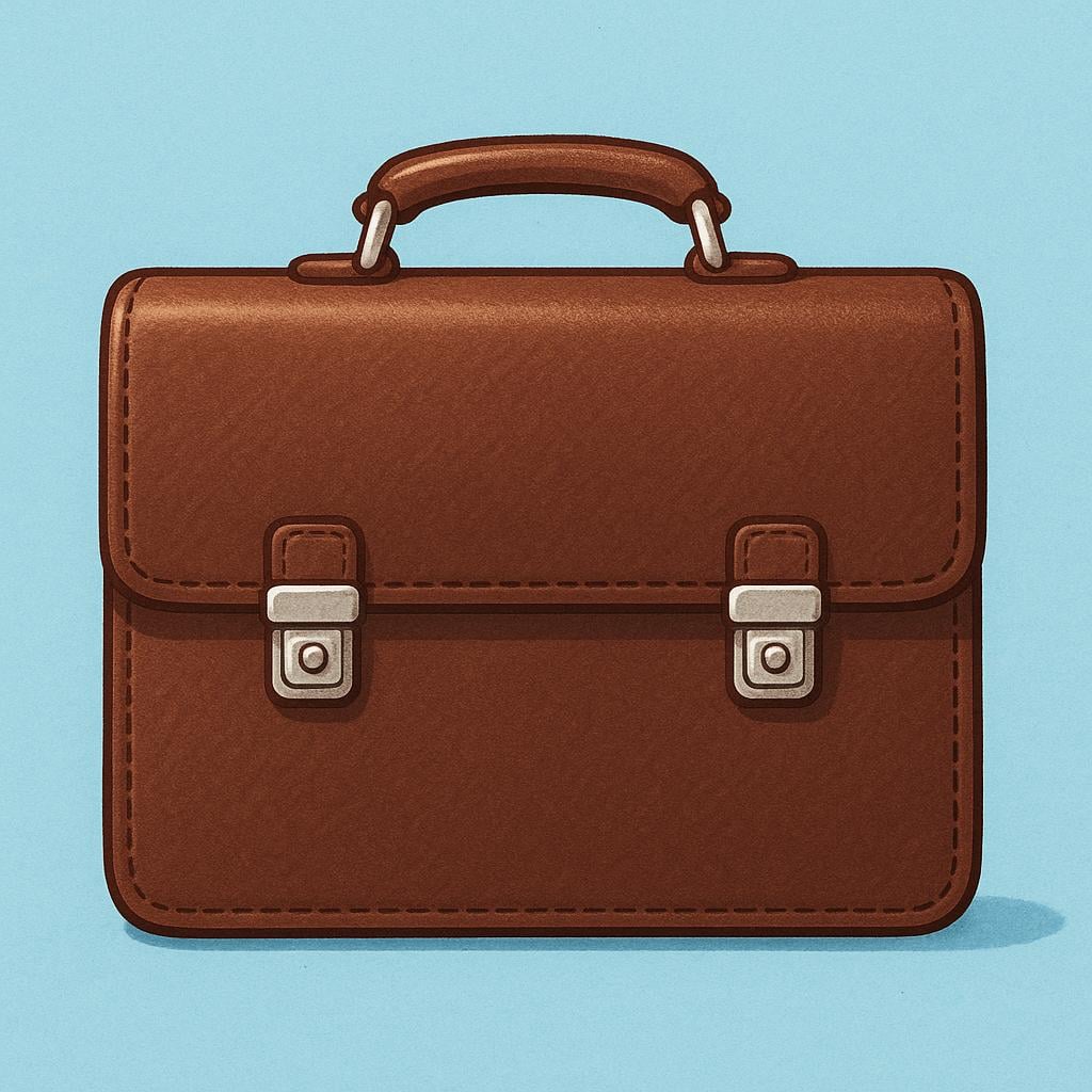A closed, rectangular, dark brown professional leather briefcase with a sturdy handle and two silver metal clasps, resting on a plain background.