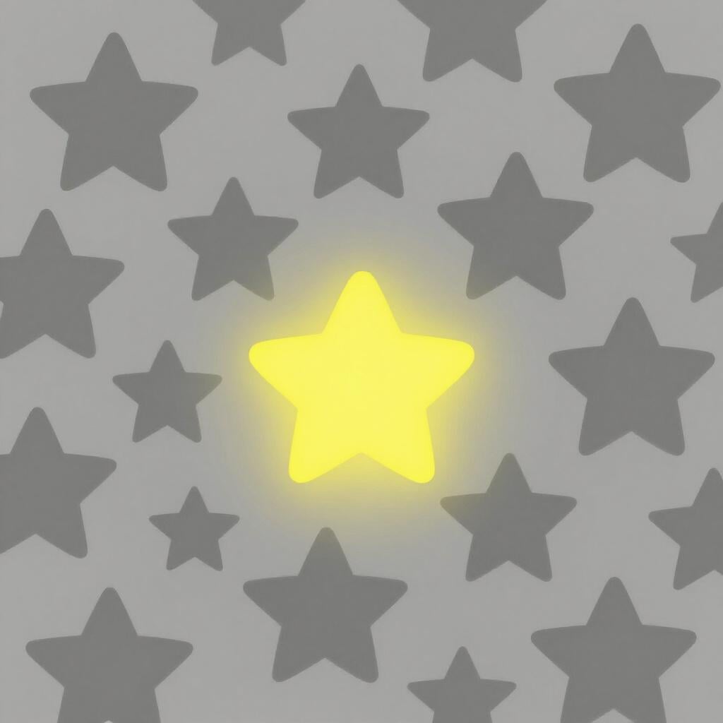 A single bright yellow star shining among several dull gray stars.