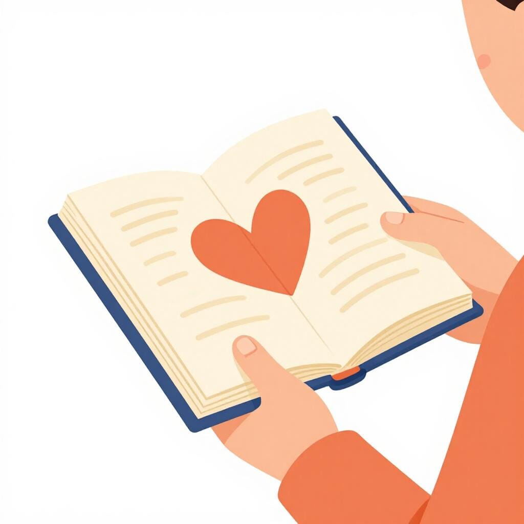 著者が、最初のページに手書きのメモが付いた本を、笑顔の友人に手渡している。