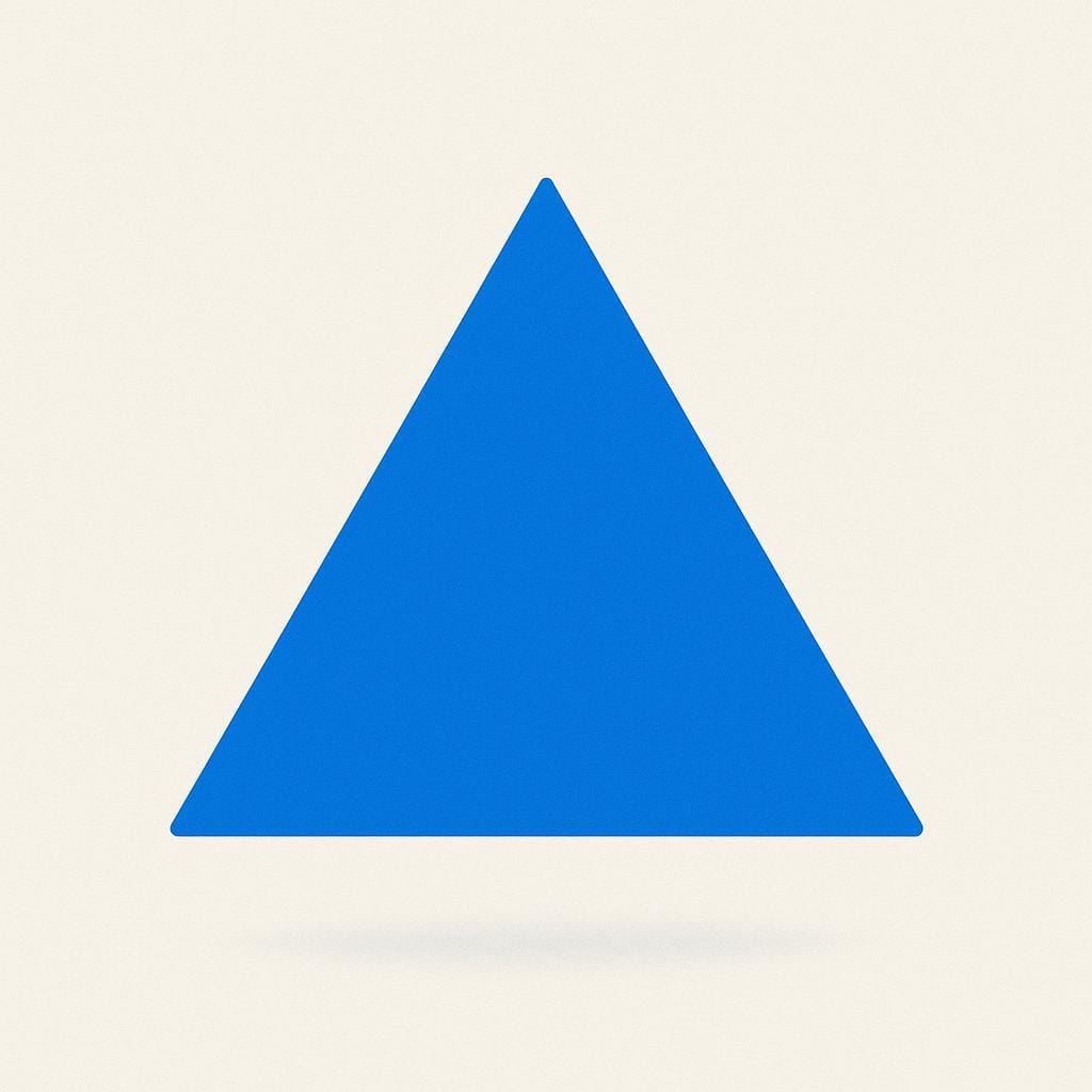 A minimalist, solid, vibrant blue triangle shape centered against a soft, simple background, representing the geometric form of the Greek letter Delta.