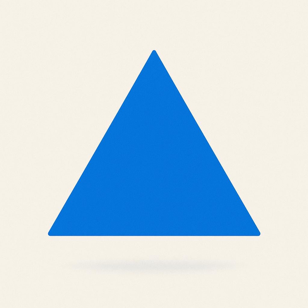 A minimalist, solid, vibrant blue triangle shape centered against a soft, simple background, representing the geometric form of the Greek letter Delta.