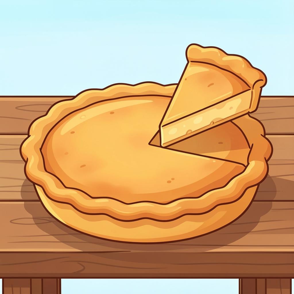 A large round pie with one single slice being lifted out by a hand.