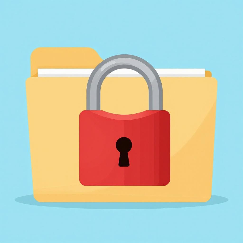 A manila folder with a large red padlock on the front, representing restricted access.