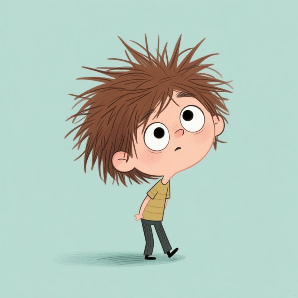 A cartoon illustration of a person with wide, chaotic eyes and wildly disheveled hair, symbolizing a state of craziness.