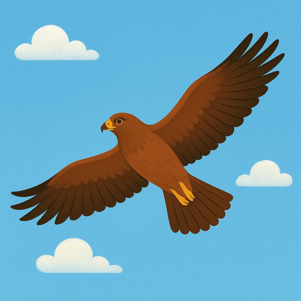 A large, majestic bird with wide wings outstretched, soaring effortlessly across a bright blue sky.