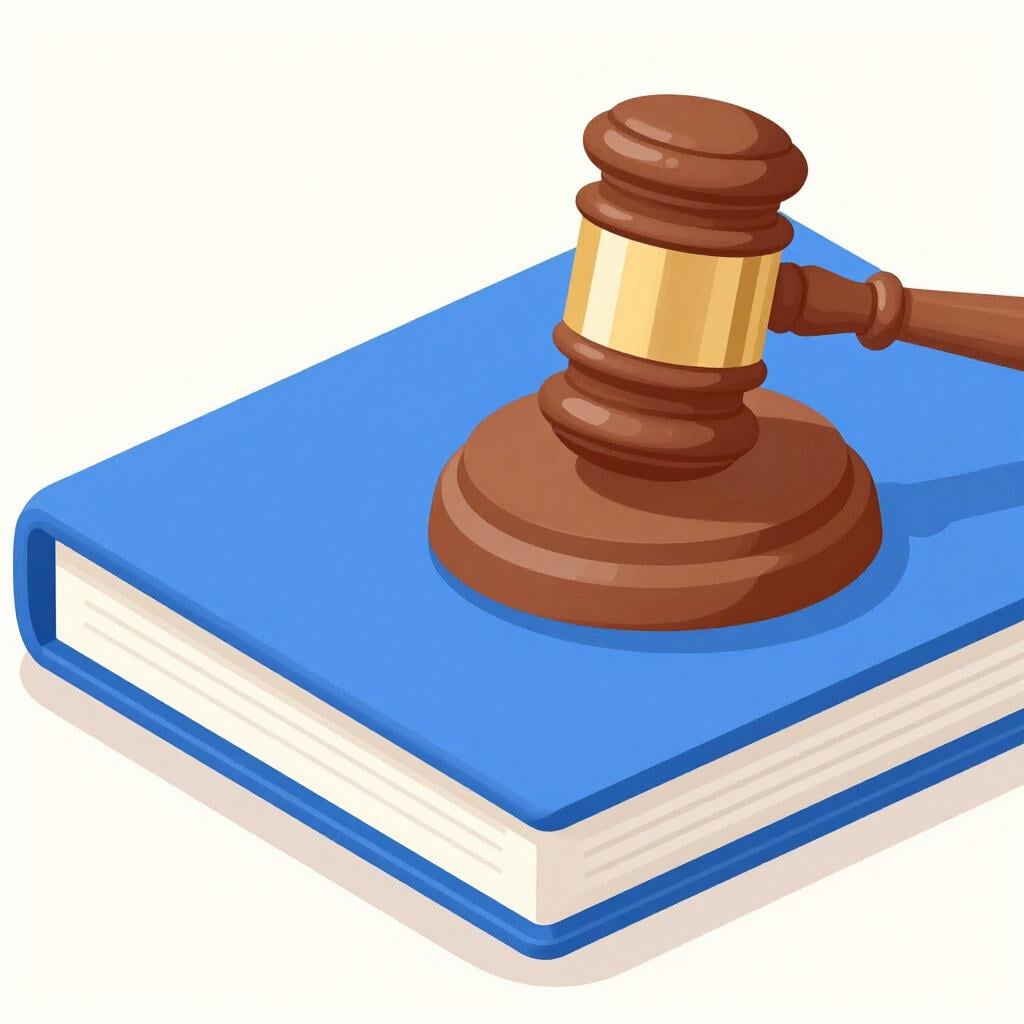 Ein Holzhammer ruht auf einem formellen blauen Ordner auf einem Schreibtisch.