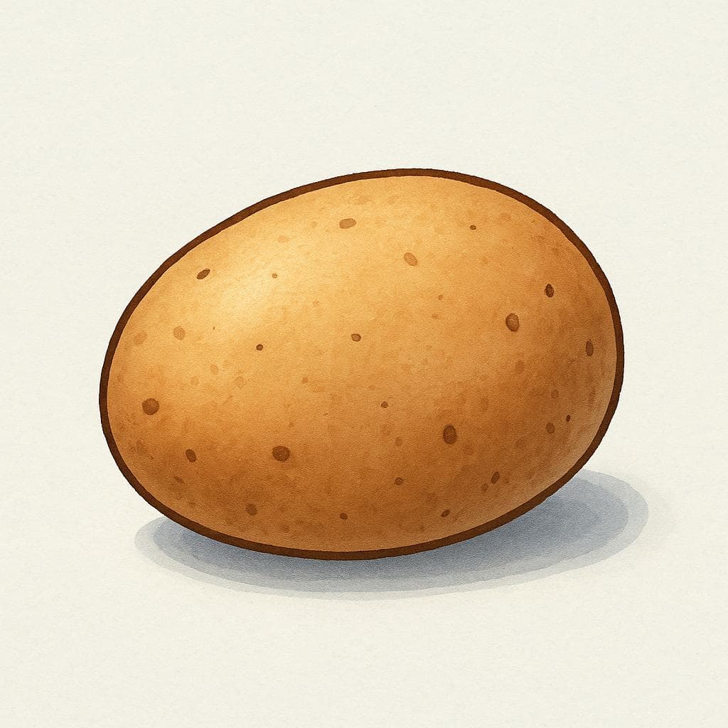 A single, whole, raw brown potato resting on a light surface.
