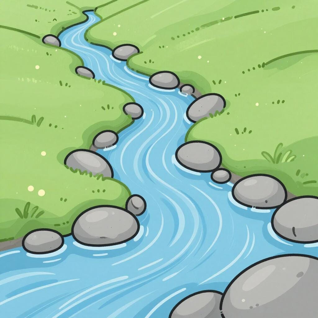 A gentle stream of water flowing over smooth stones.