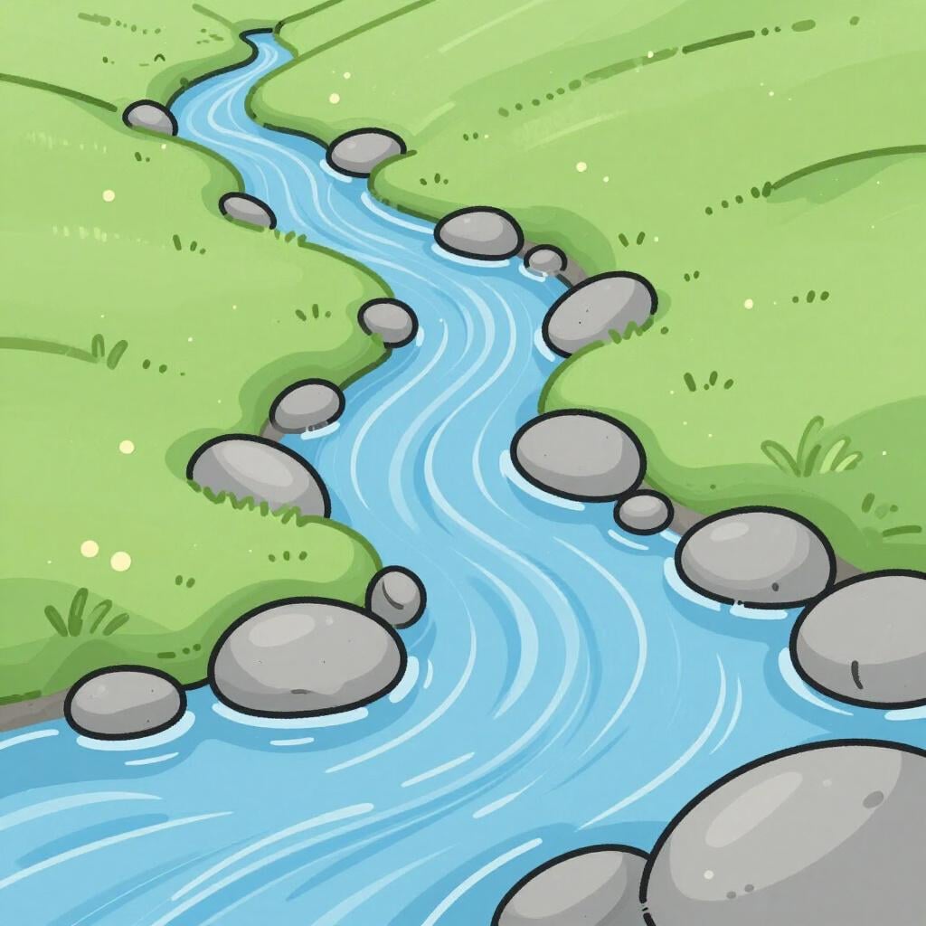 A gentle stream of water flowing over smooth stones.