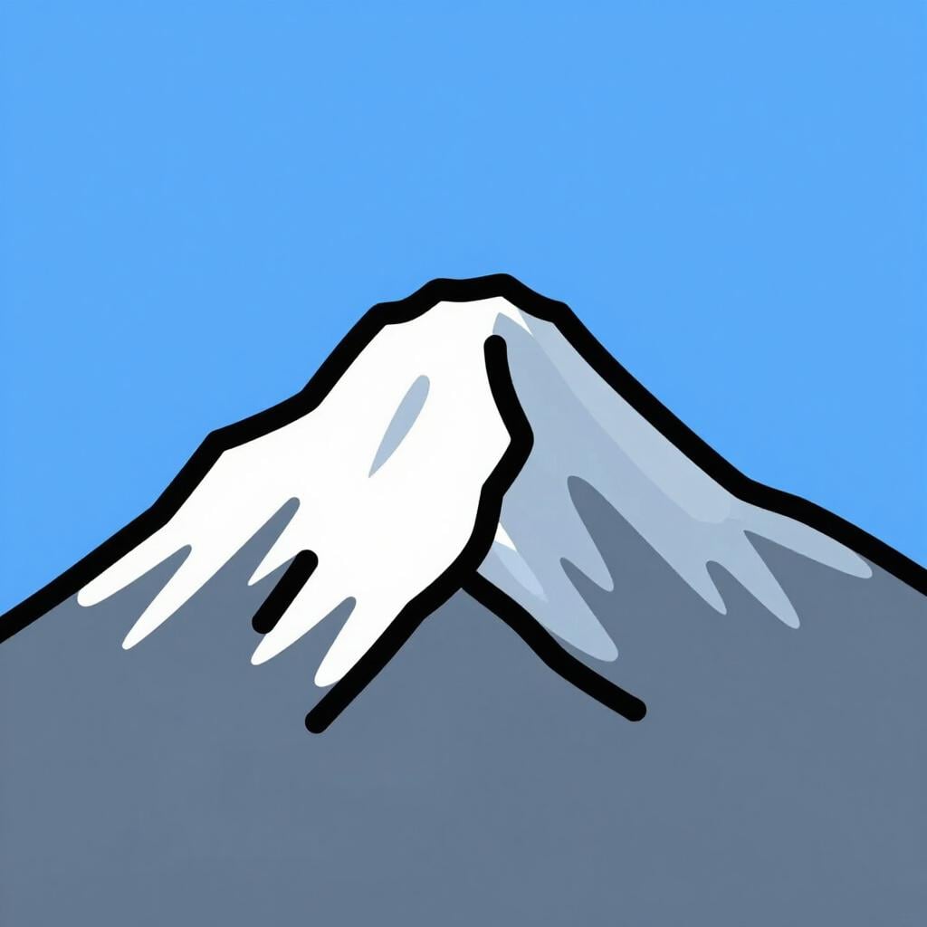 A sharp, clear silhouette of a mountain against a bright blue sky.
