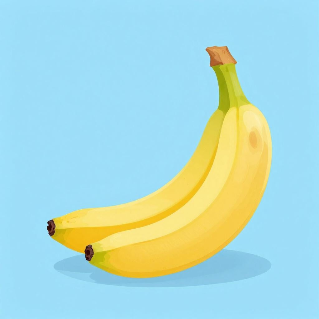 Uma banana amarela madura única com um pequeno caule marrom.