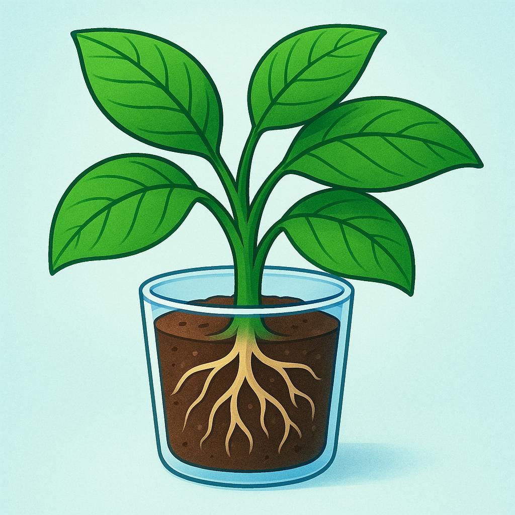 Uma planta verde, saudável e exuberante crescendo rapidamente em solo rico, simbolizando efeitos positivos ou vantagens gerais.