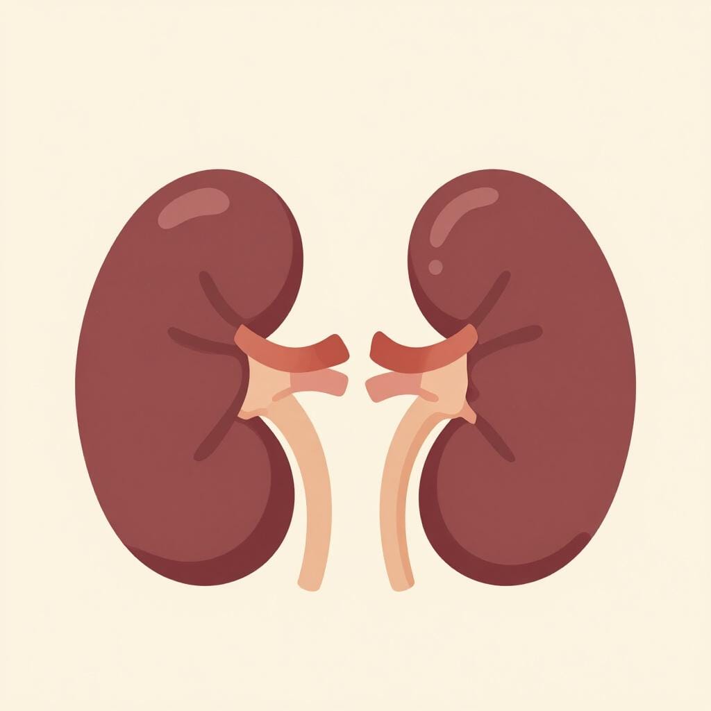 A simple and clear illustration of two bean-shaped organs in a vibrant reddish-brown color.