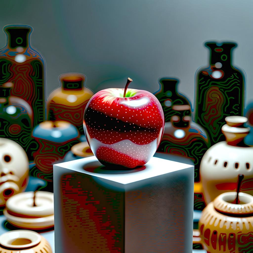 A single, highly valued red apple elevated on a pedestal, symbolizing importance.