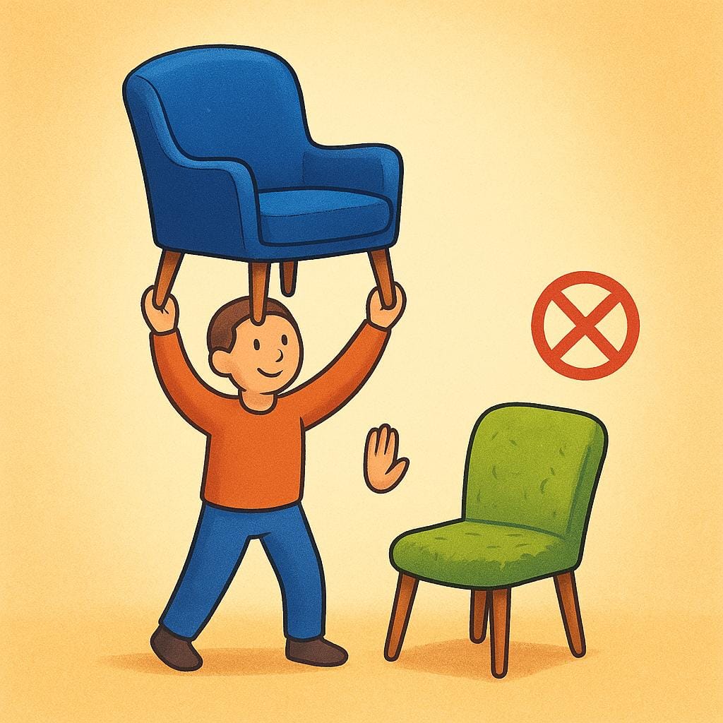 A stylized figure considering two distinct design choices, selecting the elegant and well-proportioned option, symbolizing good taste.