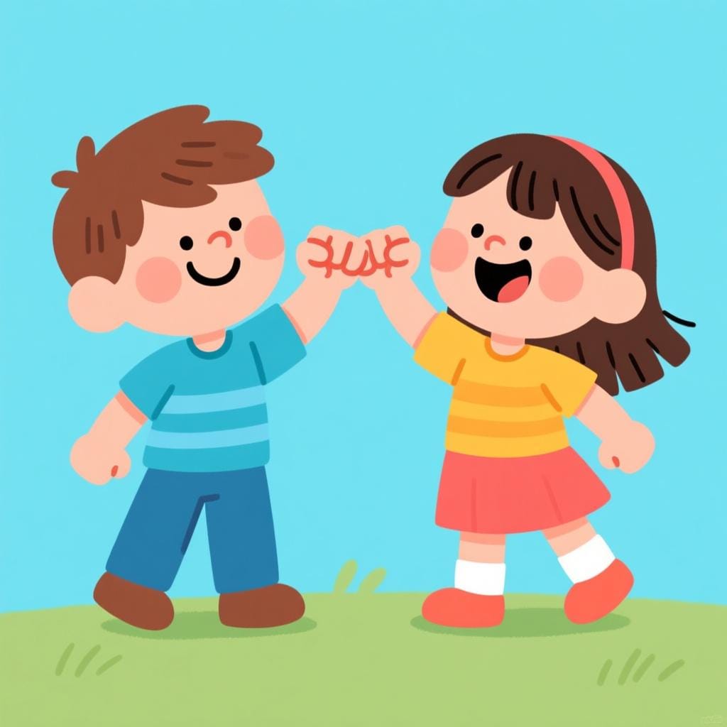 Two friendly cartoon characters, a boy and a girl, enthusiastically making a fist bump to symbolize strong, mutual agreement.