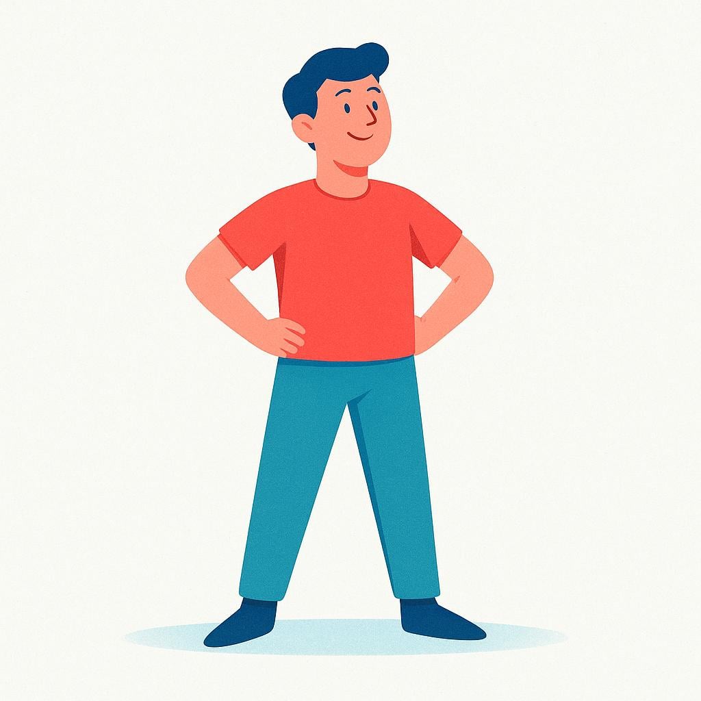 A colorful, simplified illustration showing a solitary human figure standing upright and confidently in an empty space, representing the sense of self.