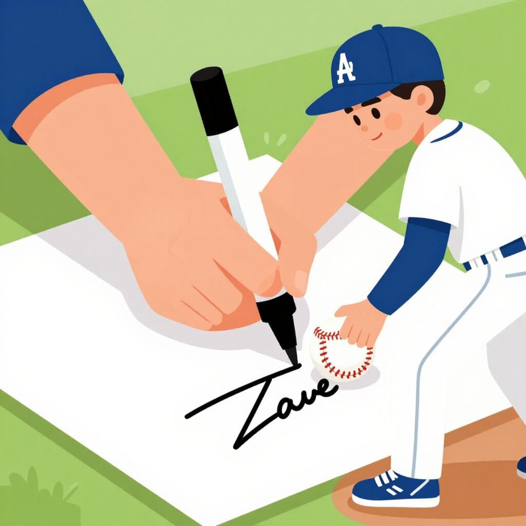 A famous athlete signing their name on a sports ball for a fan.