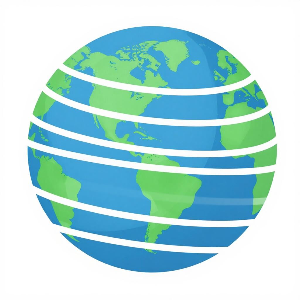 地球儀のシンプルな図。緯度を示すために水平な輪が地球を囲んでいる。