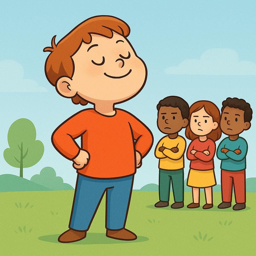 A character stands alone with their nose elevated and chest puffed out, displaying a haughty, dismissive attitude towards the empty space around them.