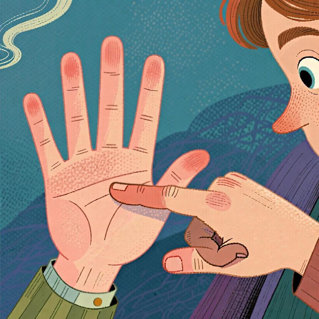 A simple drawing of five apples, with a large X over two of them, representing 'five minus two'.