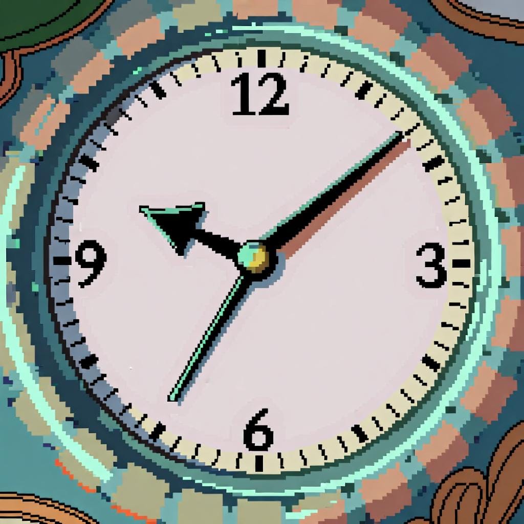 An analog clock with no numbers, showing the time as a quarter to ten.