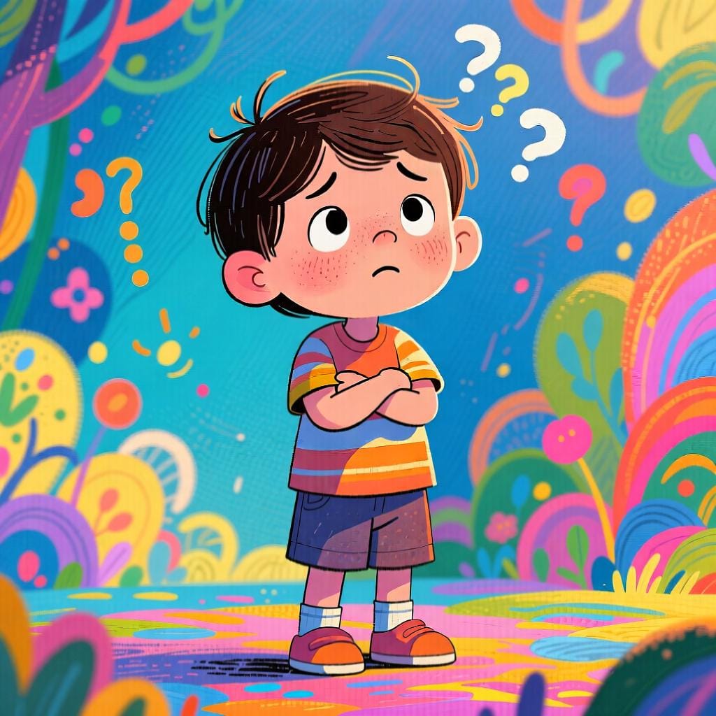 A child looking thoughtful and slightly uncertain, symbolizing making an assumption or guess.