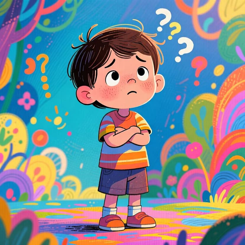 A child looking thoughtful and slightly uncertain, symbolizing making an assumption or guess.