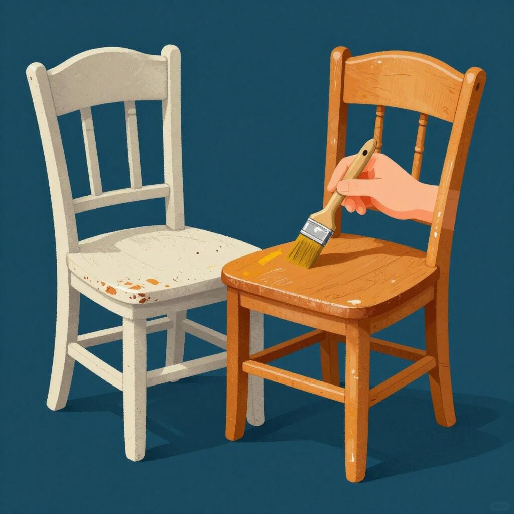 A skilled artisan carefully painting a worn wooden chair to make it look brand new.