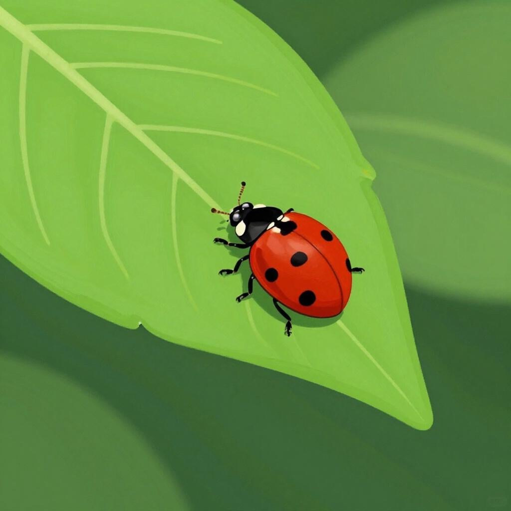 A tiny ladybug sitting on the tip of a giant green leaf.