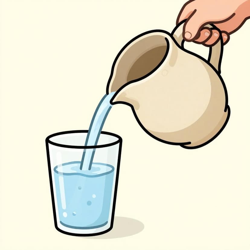 A pitcher pouring clear water into a glass.