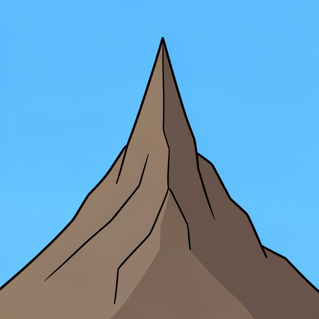 A sharp, jagged mountain peak standing out clearly against a flat horizon.