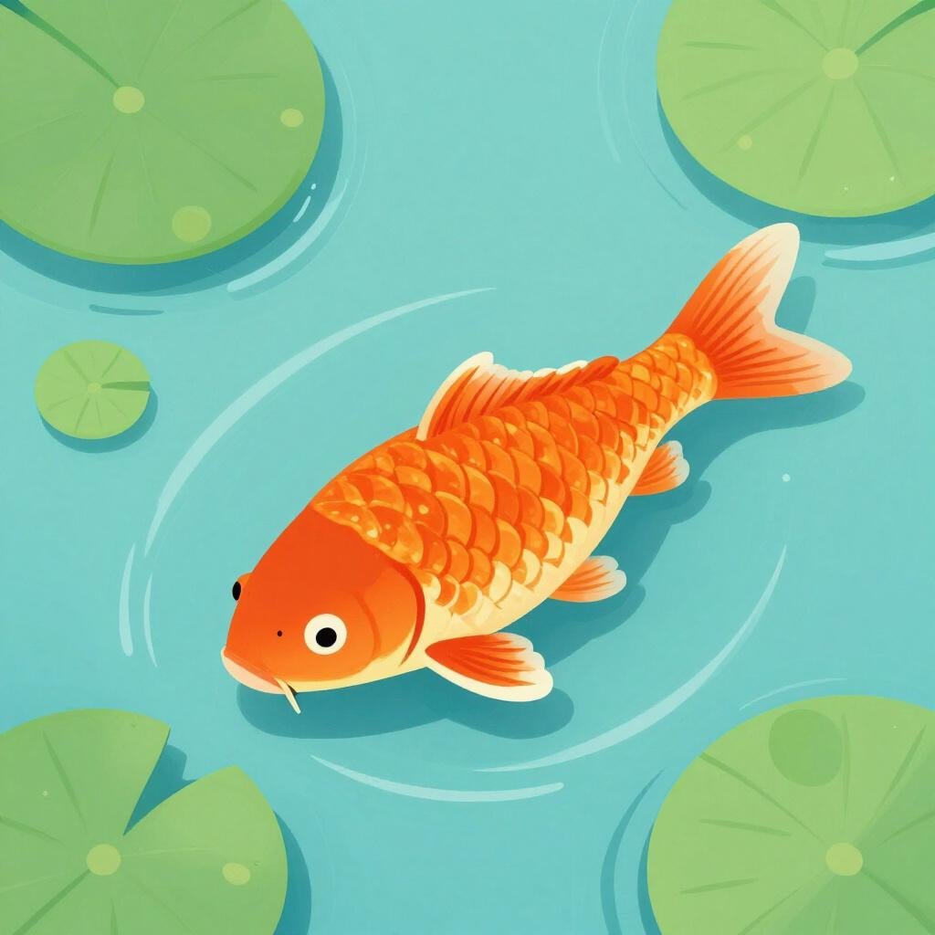 Un pesce carpa arancione e dorato che nuota in acqua blu limpida.