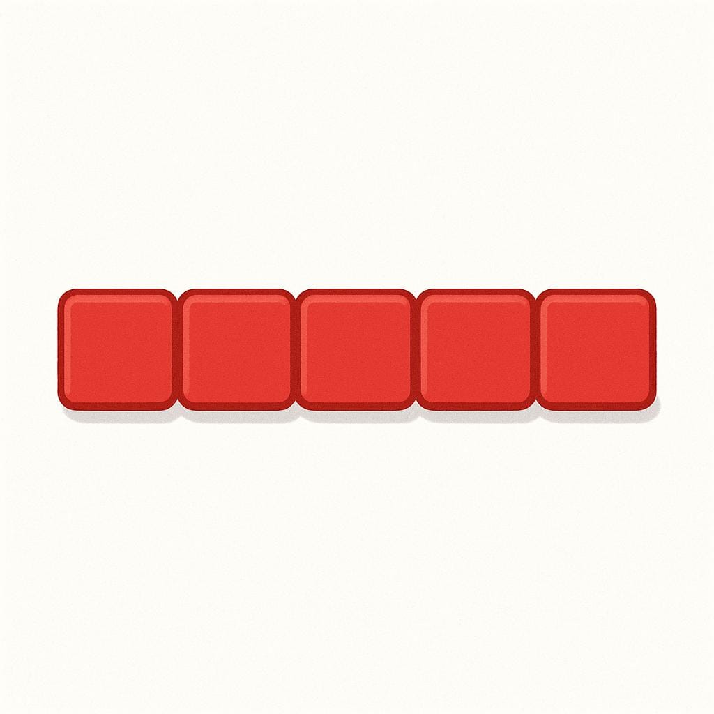 A simple illustration showing a straight row of five identical red blocks, highlighting the last block at the end of the row.