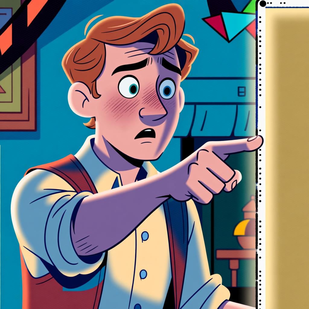 A person pointing at something off-screen with a look of certainty and discovery on their face.