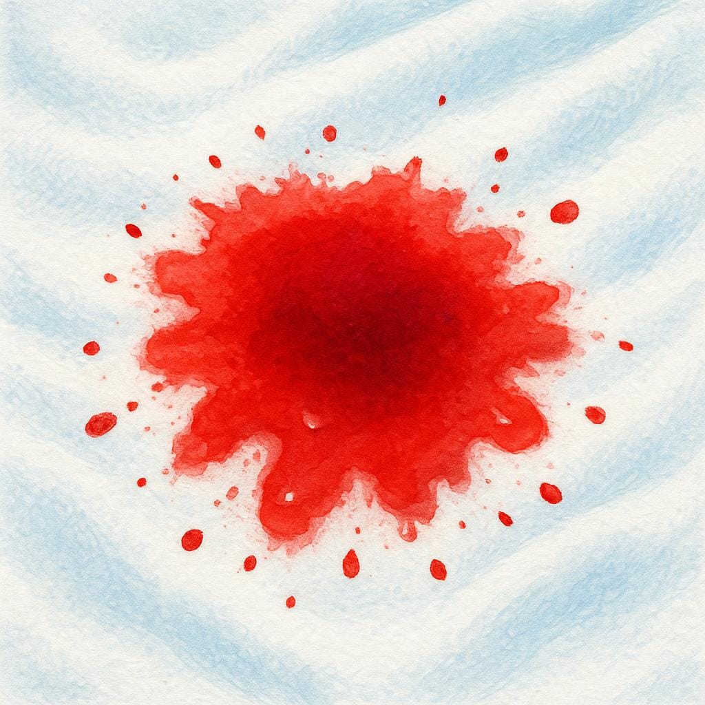 A large, dark red stain soaking into a bright white cloth, clearly illustrating a spot left by liquid.