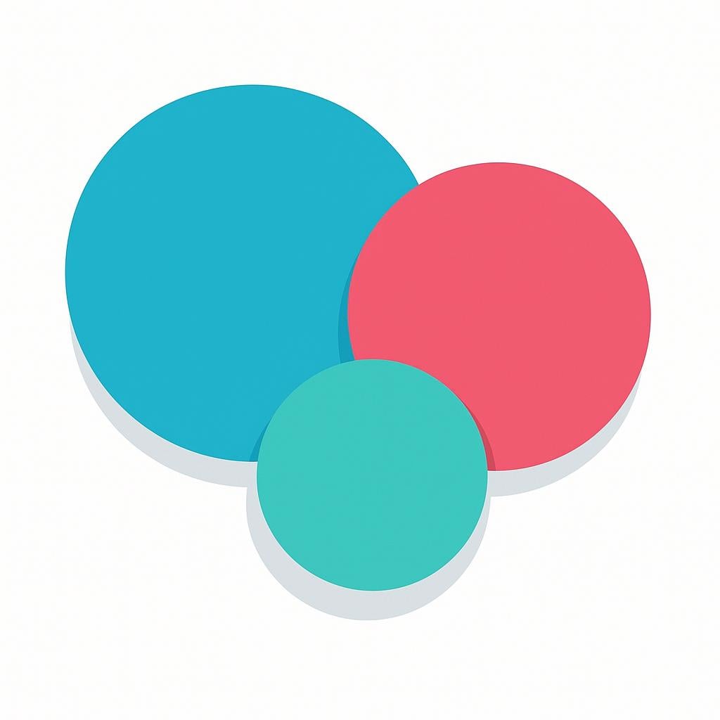 A simple illustration showing several colorful circles of different sizes and hues overlapping slightly against a bright, plain background.