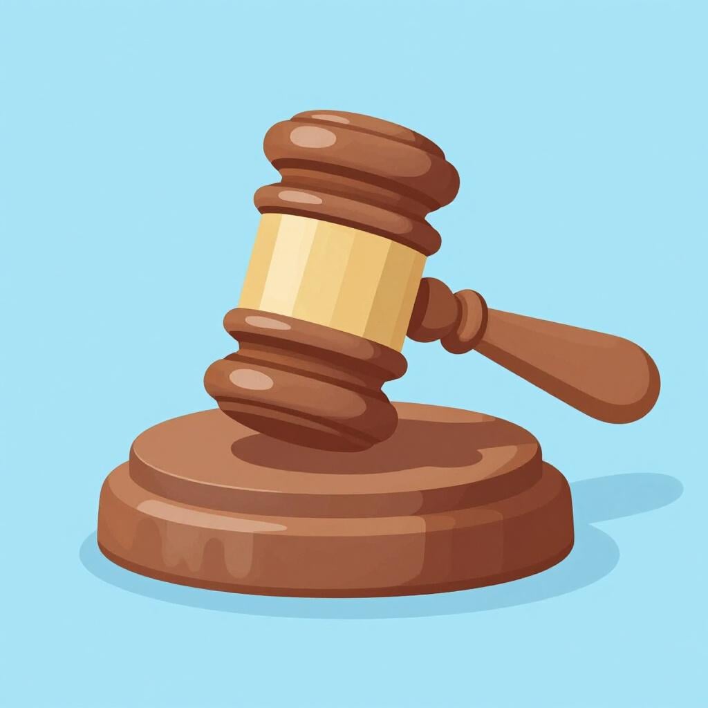 A wooden gavel resting on a solid block against a clean, colorful background.