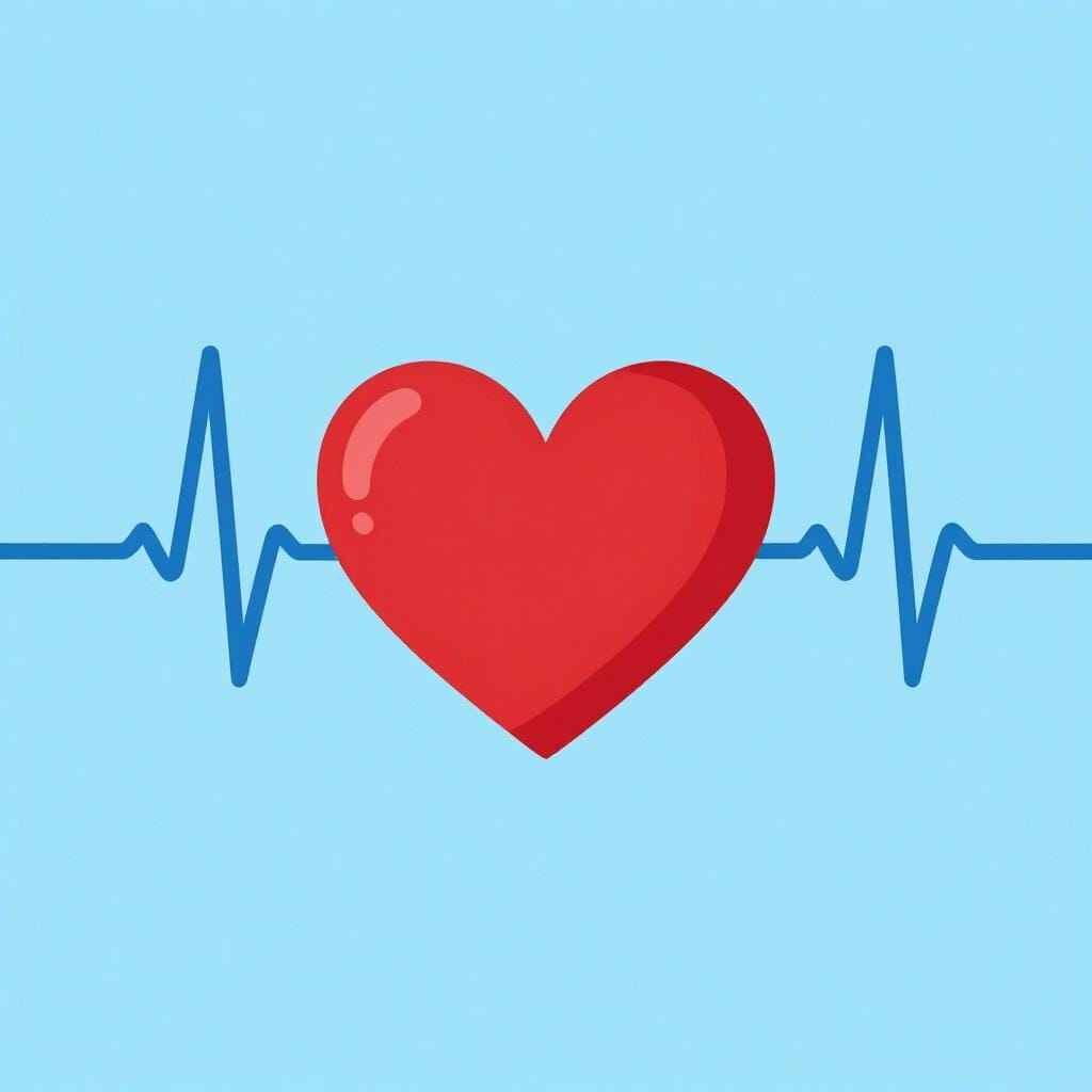 A simple red heart shape with soft radial lines around it to indicate a rhythmic pulse.