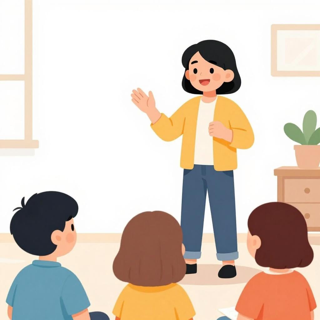 A friendly person standing on a small wooden crate, gesturing expressively while a small group of people listens intently.