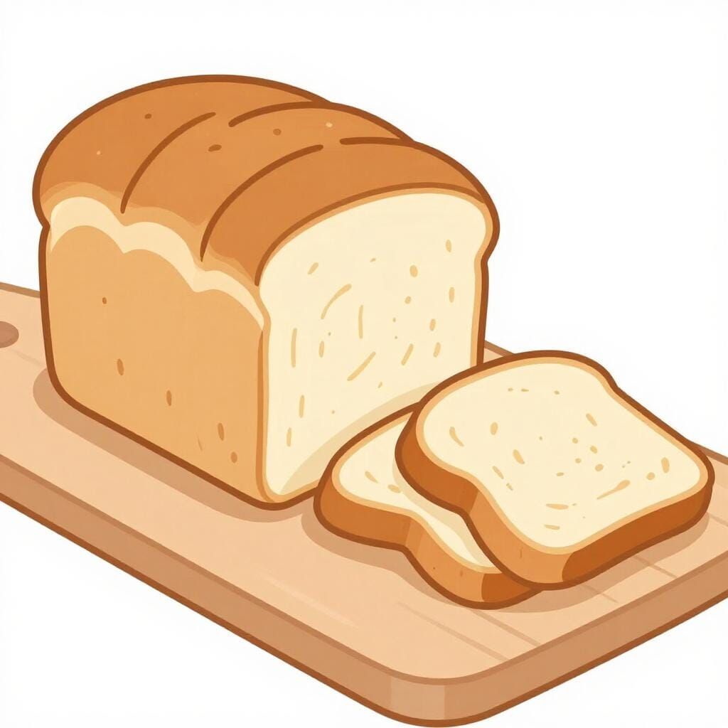 Ein einzelner Brotlaib, der in mehrere gleiche Stücke geschnitten wird.