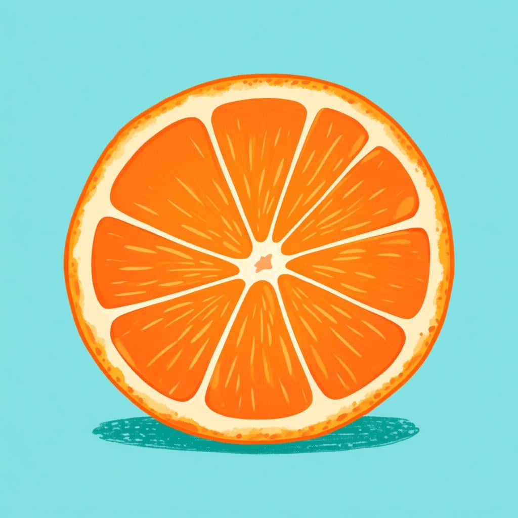 A bright orange cut perfectly in half, showing the two equal sections, illustrating the concept of 'half'.