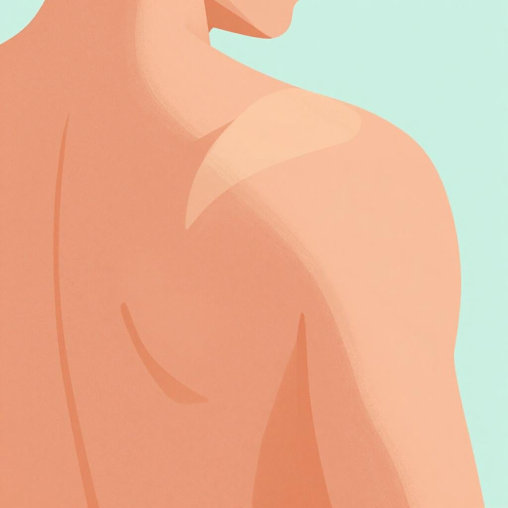 A simplified anatomical view of a person's upper back highlighting the flat shoulder blade bone.